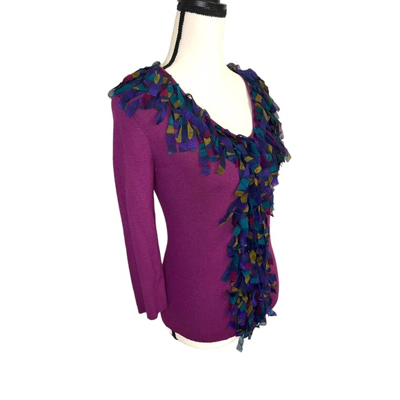 Purple Frayed Fringe Soft Rayon Sweater Size Small - Picture 1 of 6